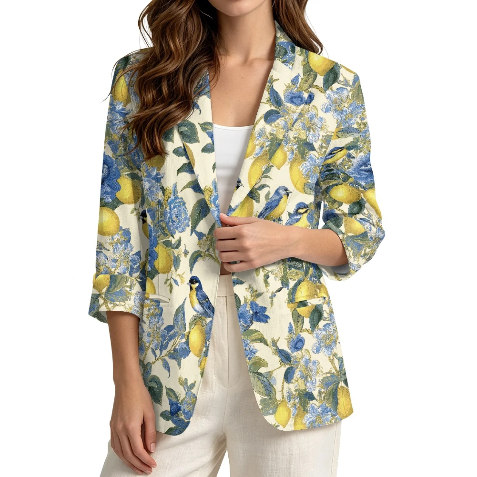 PENSTROLL Lemons Linen Style Cardigan Cover Up Jacket Jackets for Women Casual Open Front Tops