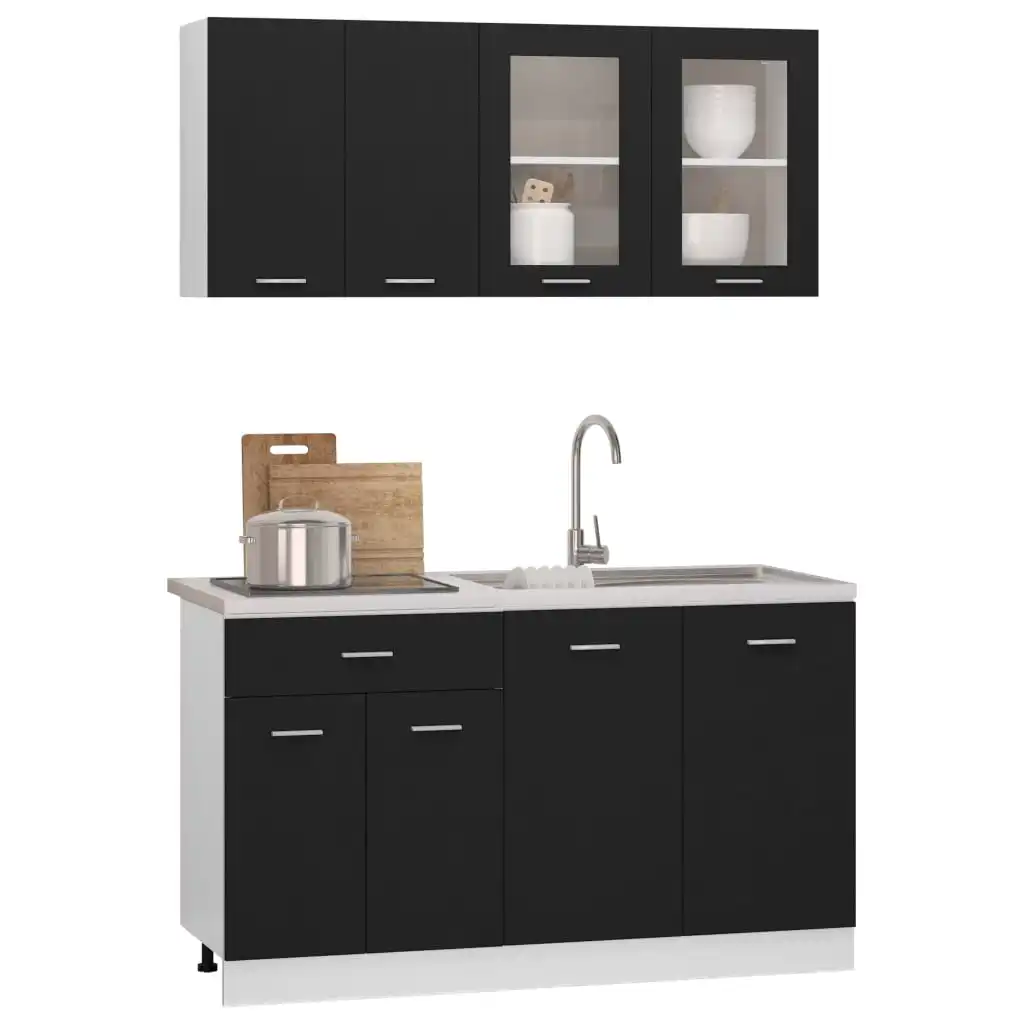 Conjunto de muebles de cocina, chipset negro, 4 piezas