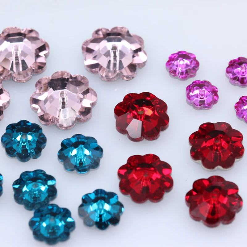 72p 6mm middle hole plum flower button beads gem stones crystal glass flatback sew on rhinestones jewels for Garment Decoration