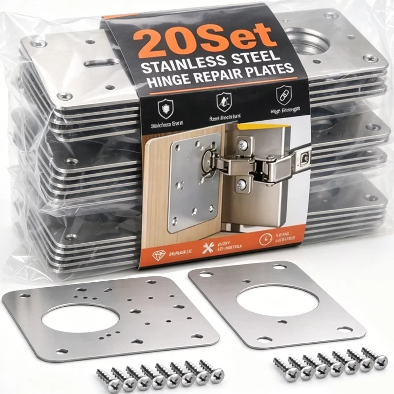 Cabinet Door Hinge Repair Plate Kit Stainless Steel Heavy Duty Hinge Repair Board With Mounting Screws Furniture Hardware Tools