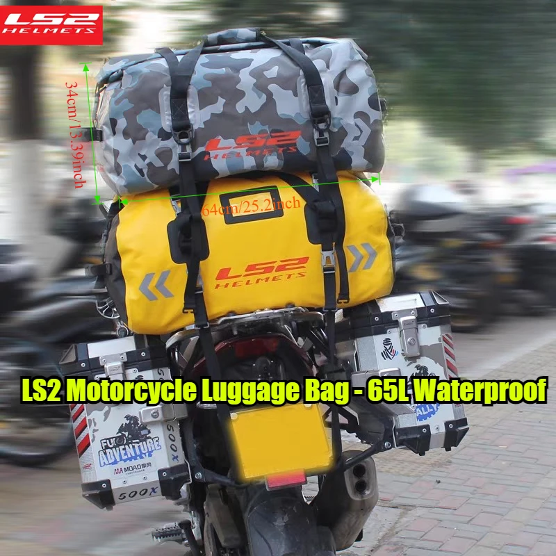 

LS2 Motorcycle Luggage Bag - 66L Waterproof, Large Storage Capacity, Camouflage Design, Tail Travel Bag for Motorbikes Riders