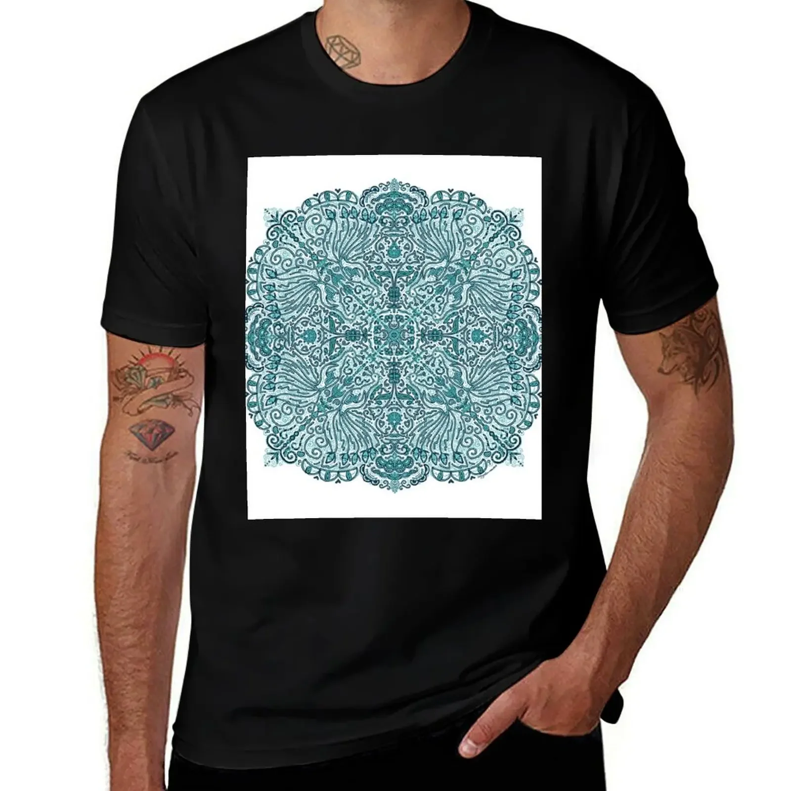 Radial Peacock Pattern T-Shirt cute tops plus size clothes tshirts for men