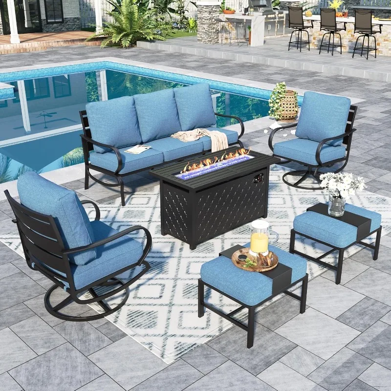 

Patio Furniture Sets with 45" Gas Fire Pit Table for 7 Outdoor Conversation Sets 6 Pcs, Swivel Cushioned Sofa Chairs, Seat Sofa