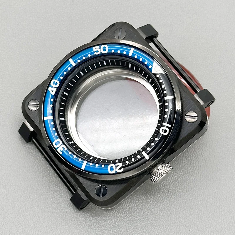 Mod 42mm Schwarzes Quadratisches Piloten-Cockpit-Gehäuse mit Transparenter Rückseite Passend für NH34 NH35 NH38 NH36 4R 7S Uhrwerk Saphirglas Uhrengehäuse-Teil – Detail 7