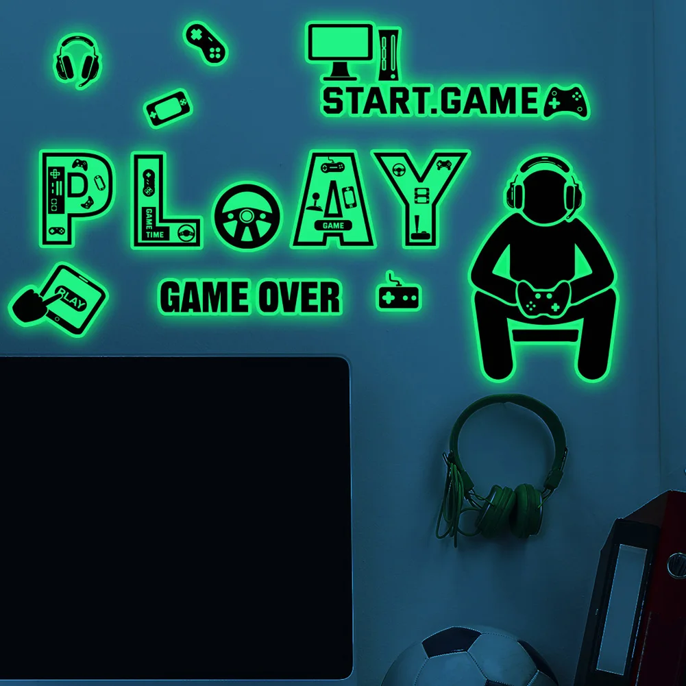 Play Game Theme Pattern Luminous Wall Sticker For Kids Game Room Home Decoration Mural Creative Boy Room Glow In The Dark Decals