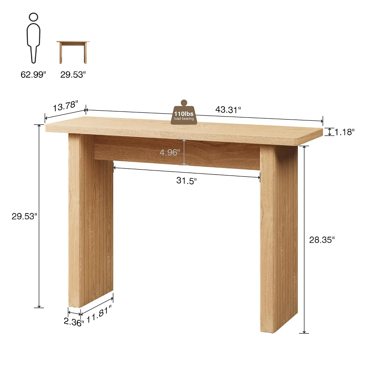 Fluted Narrow Console Table, Modern Skinny Wood Entryway Table for Behind Sofa, Hallway Foyer Living Room, 43.3