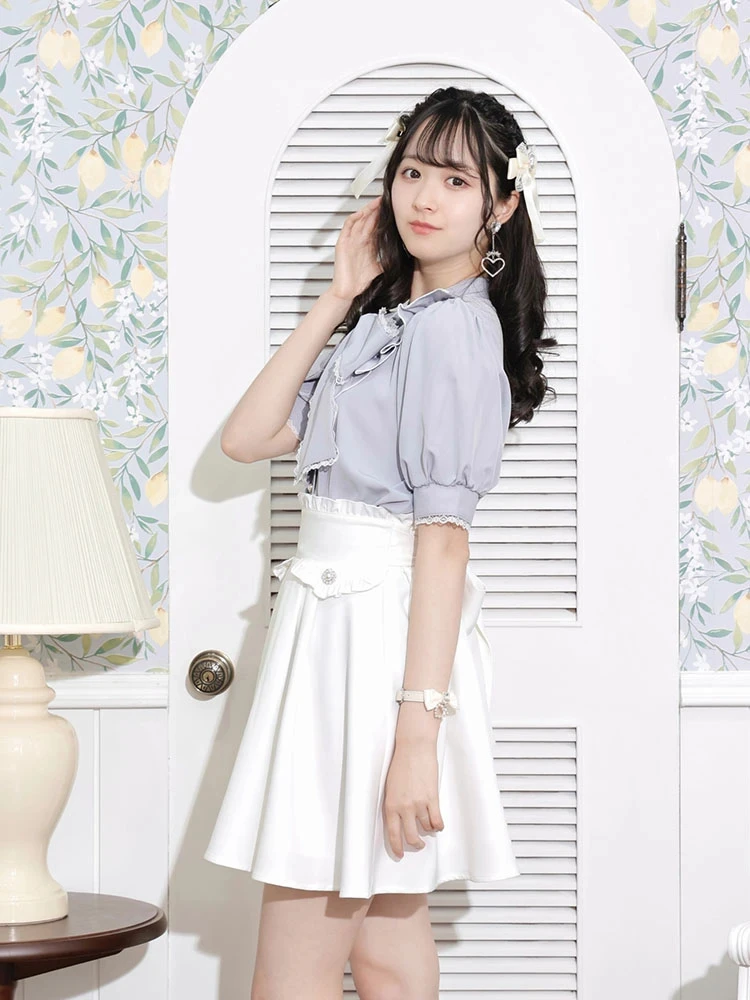 Summer Women Shirt Tops Embroidered Lace Shoulder Casual Blouse Female Tied Cute Sweet Japanese Style Short Sleeve Blusas Mujer