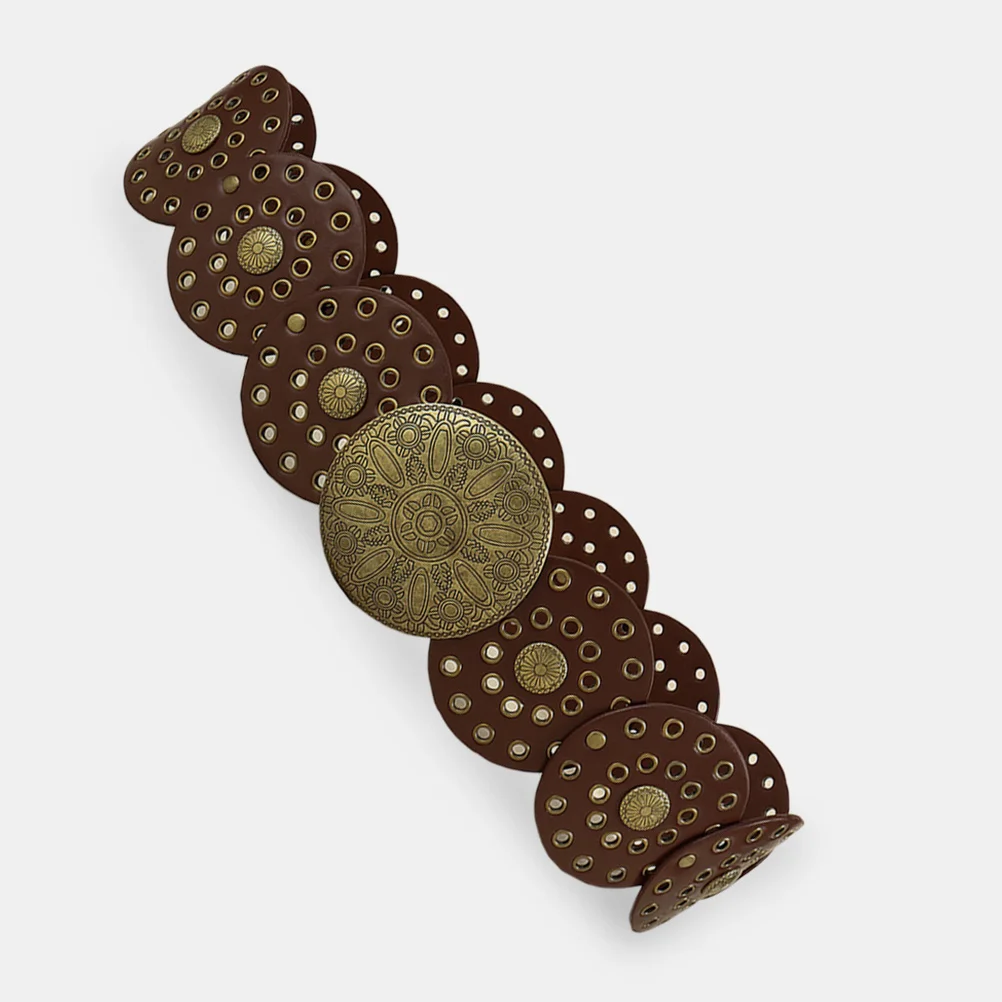 

Retro Metal Belt Boho Brown Western Cowgirl Hollow Disc Buckle Concho Belts Cowboy Buckle Belt Exaggerated Style