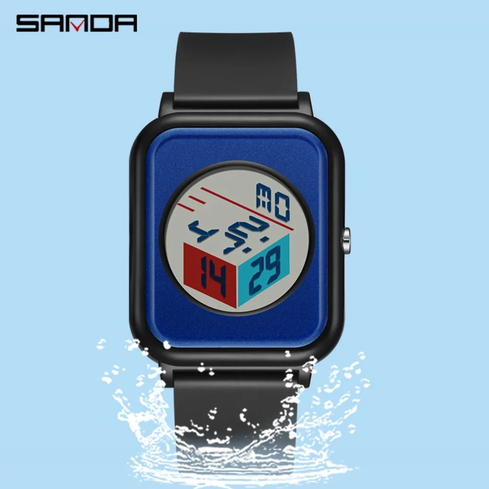 SANDA 6134 Unisex Square Quartz Student Electronic Watch Casual Versatile Student Fashion Watches for Men Relogios Masculino
