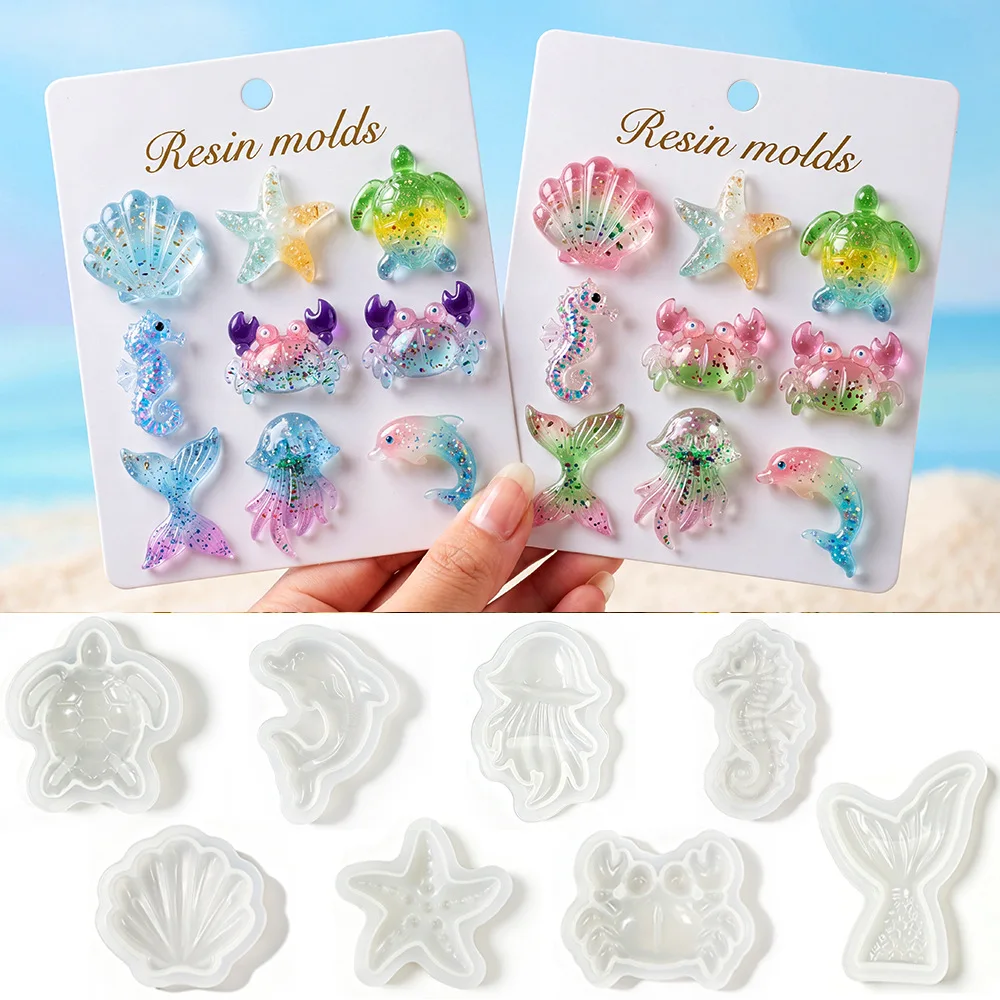 Silicone DIY Pendants Molds Shell Mermaid Haima Starfish Jellyfish UV Epoxy Resin Mold Necklace Keychain Jewelry Making Mould