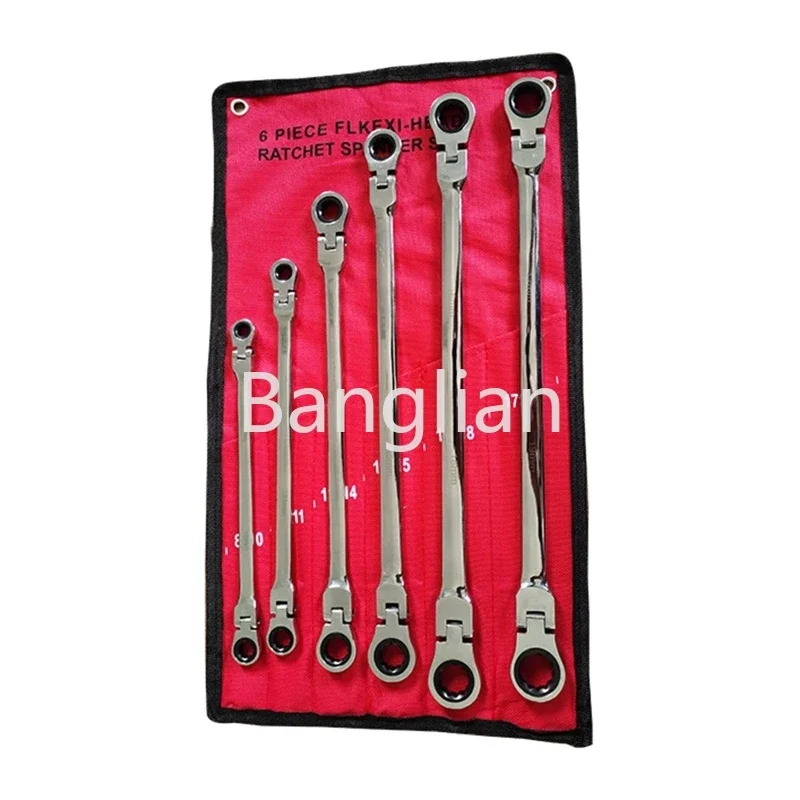 6-Piece Metric 8mm - 19mm Extra Long Gear Ratcheting Wrench Set Extended Handle Drop Shipping