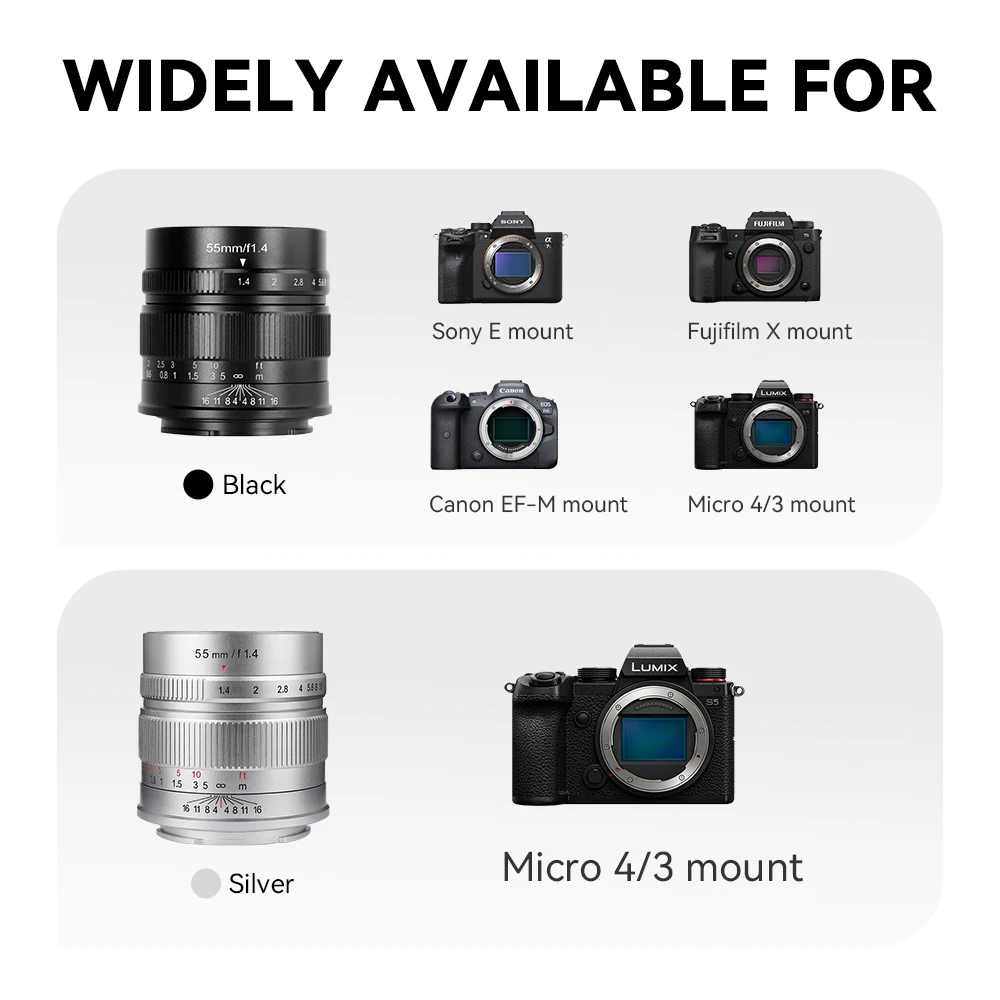 7artisans 55mm F1.4 MF Large Aperture Portrait Prime Lens For Sony E A6600 Canon EOS-M M50 FujiX X-A1 X-T1 Micro 4/3 E-PL1 E-M10