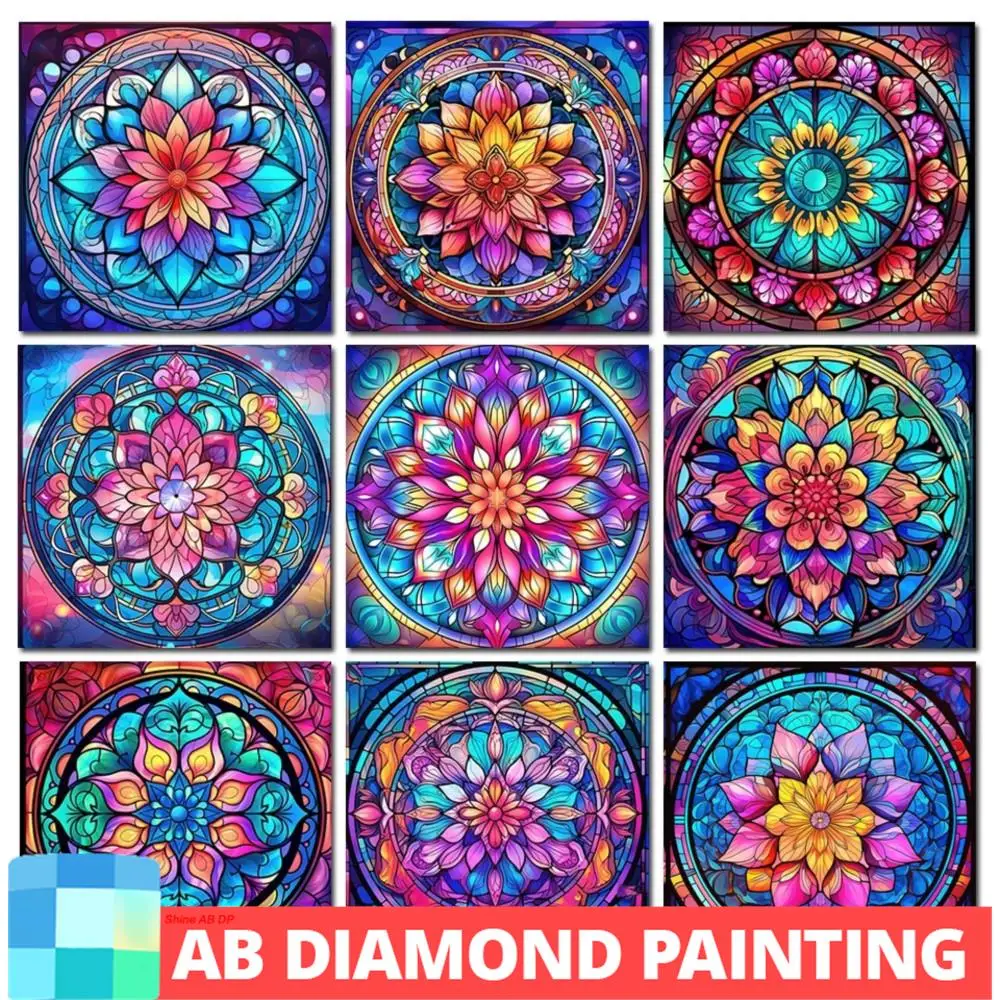 AB Northern Lights Diamond Painting Colorful Mandala Flower Cross Stitch Mosaic Landscape Embroidery Flowers Rhinestone Photo