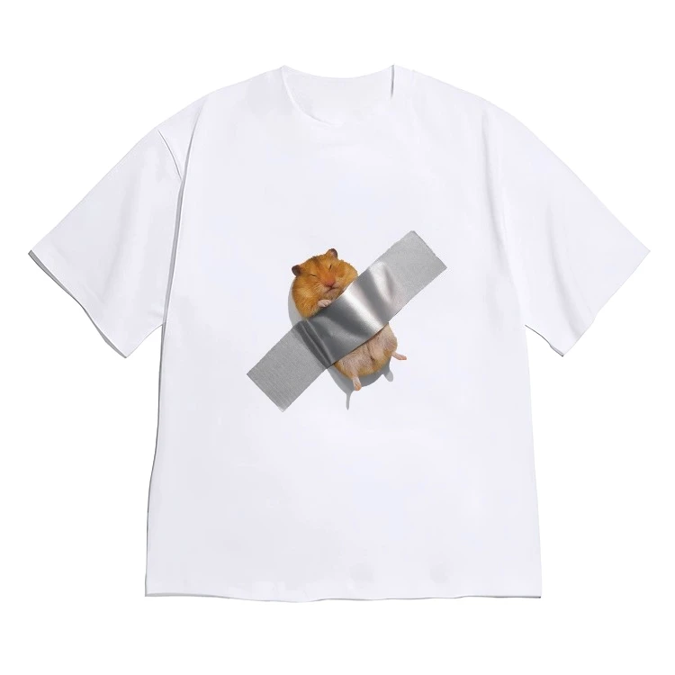Kawaii Hamster Meme T-shirt for Women Men Korean Fashion Short Sleeve Crew Neck Tee Women's Clothing with Many Korean Reviews