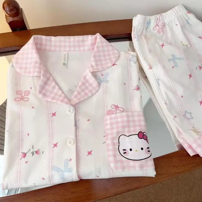 

Новые короткие пижамы в стиле аниме «Hello Kitty Kuromi», кавайные свободные пижамы с героями мультфильмов, пижамные комплекты, короткая одежда, подарки на день рождения для девочек