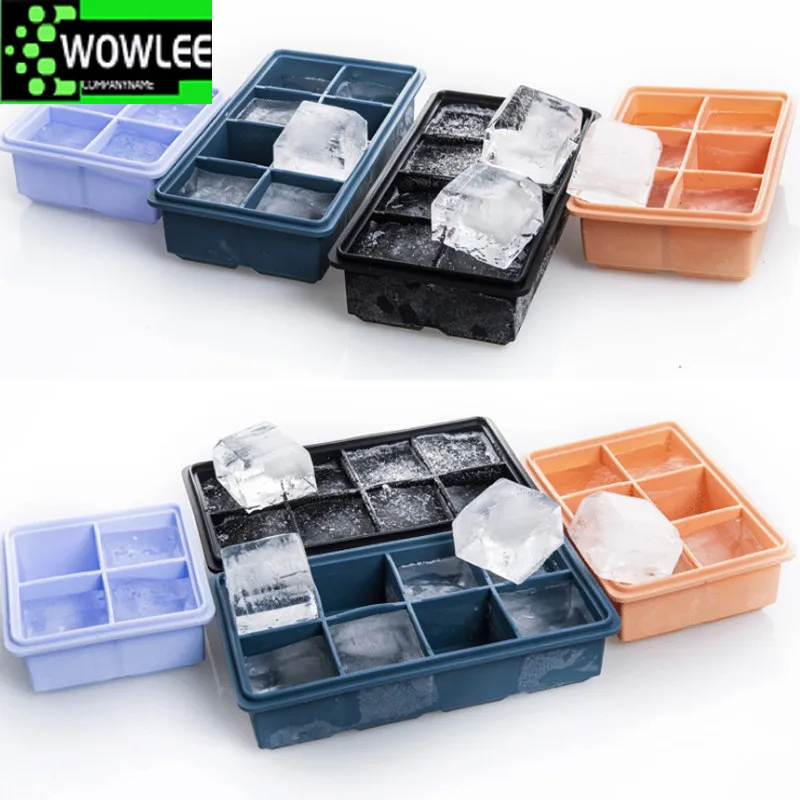 

Food Grade Silicone Ice Cube Maker, Jumbo Large Square Tray, DIY Mold Mould, Kitchen Accessories, Black, 8 Big Grids