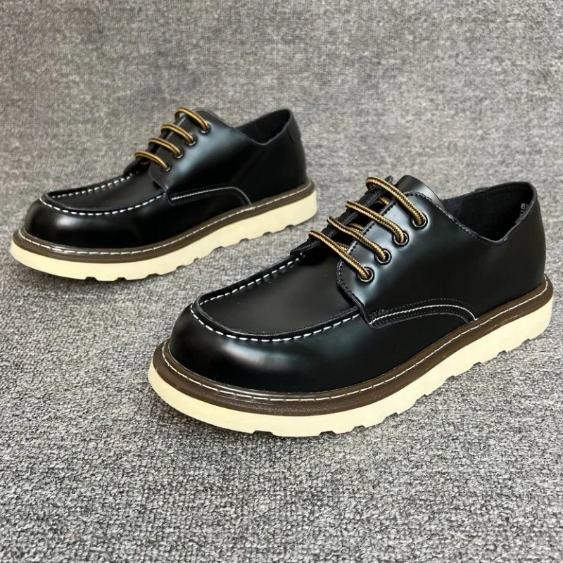 

Men's Casual Single Shoe Work Attire Single Layer Cowhide Men Shoes Breathable Lazy Low Cut Ankle Boots Mens Shoes Workwear