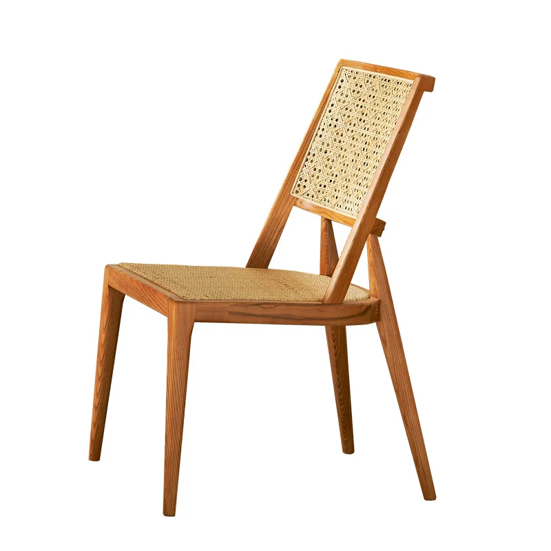

Rattan dining chair Home restaurant Desk back Light luxury simple medieval chair Leisure