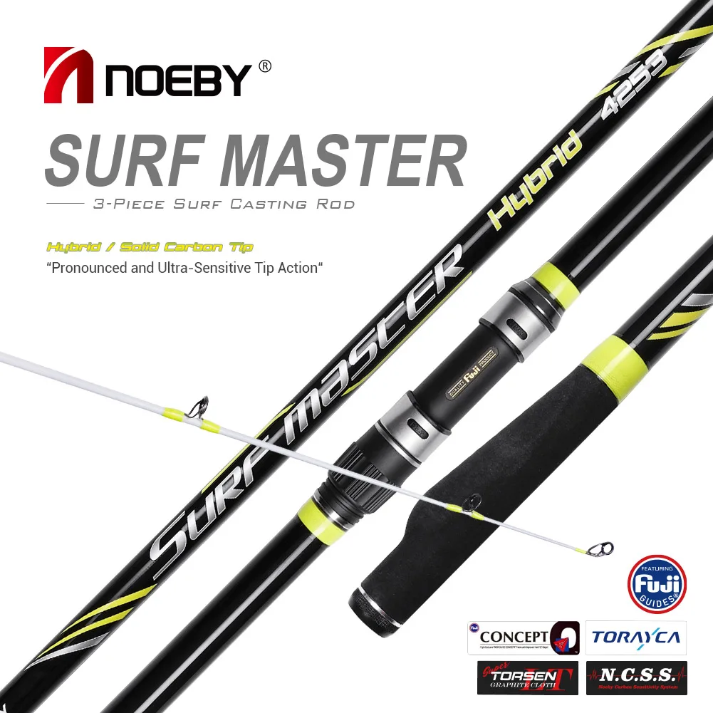 

Noeby Hybrid Solid Carbon Tip Surf Fishing Rod 425cm Fuji DPS Reel Seat Fuji Guides 3 Sections Lure Weight 100-250g Beach Rods