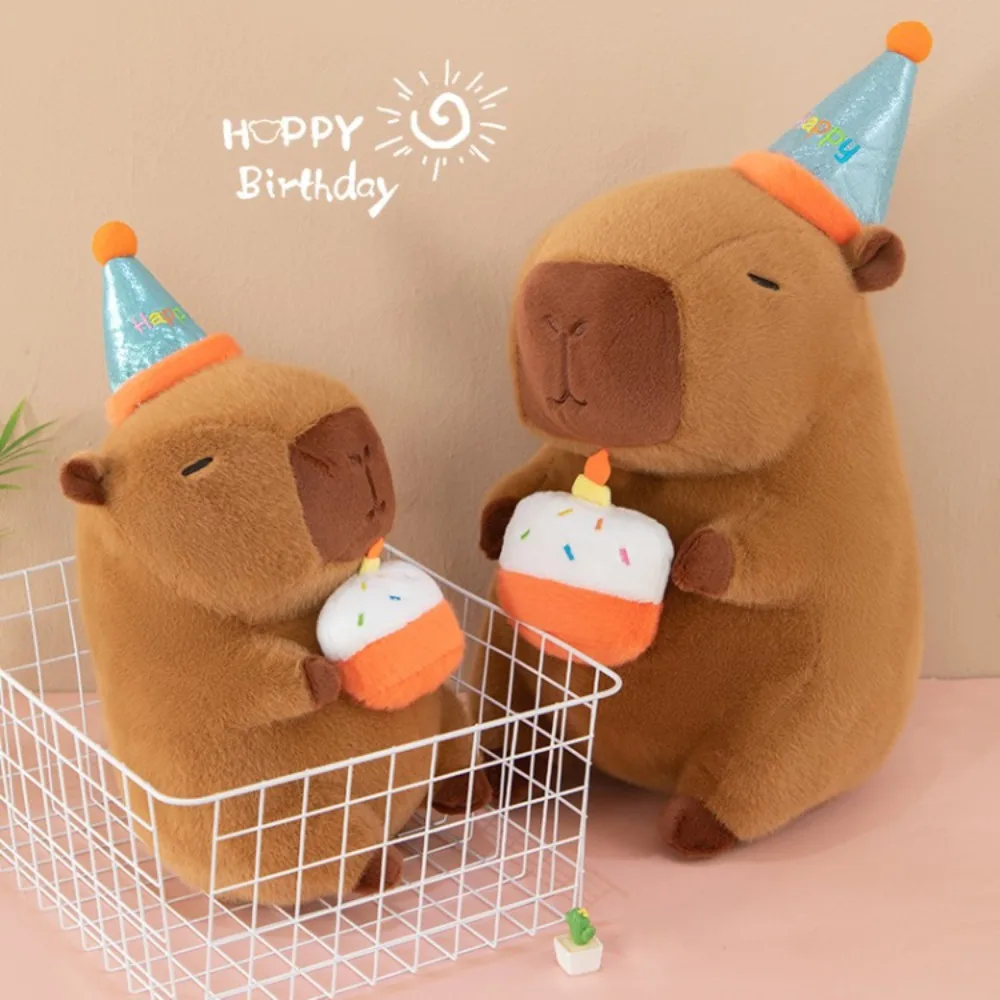 

Creative Birthday Party Capybara Plush Doll Wearing Top Hat Cake Capybara Plush Toy Fluffy Soft Capybara Fluffty Doll Kid Toy