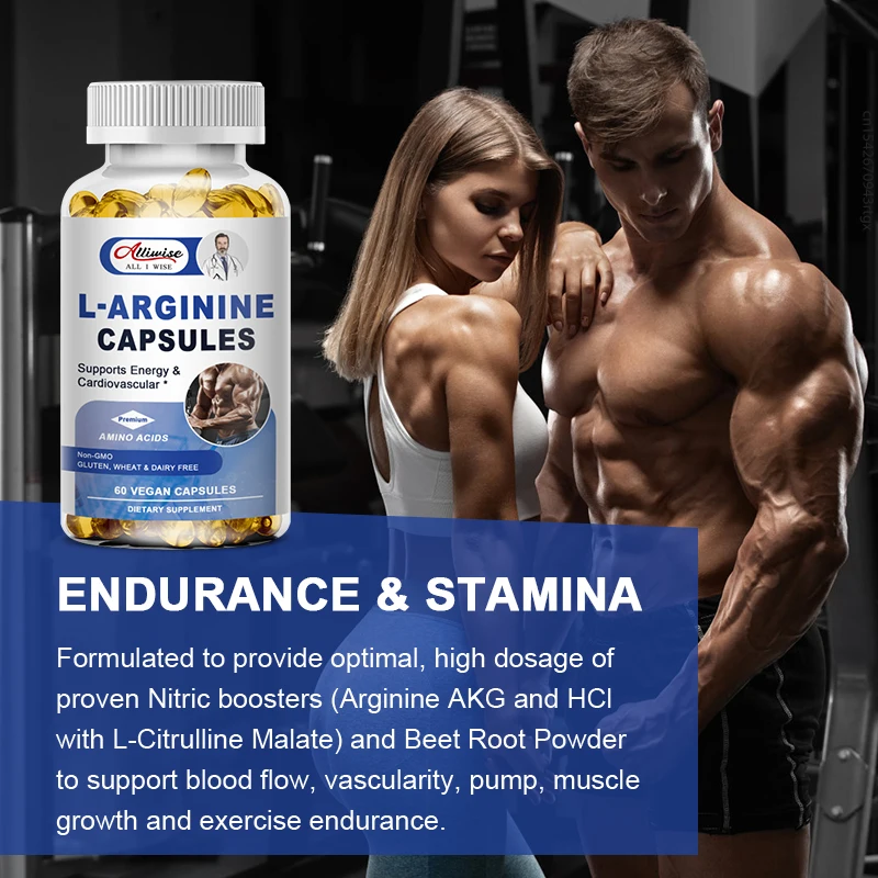 Alliwise L-arginine Nitric Oxide Supplement for Promote Muscle Growth Energy Train Longer Increase Intensity Boost Testosterone