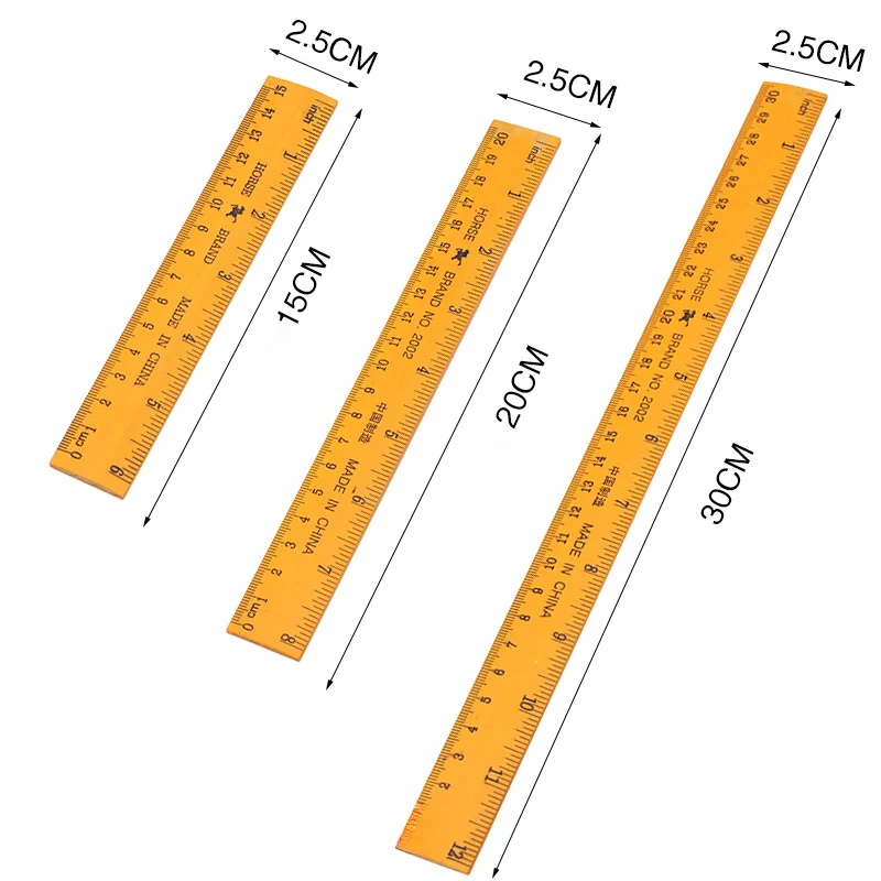 Yellow Wooden Ruler Double Side Straight Ruler 15/20/30cm Precision Measuring Tool Student Stationery School Office Supplies