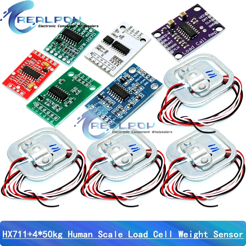 HX711 AD Module Body Load Cell Weighing Sensor Pressure Sensor+4Pcs 50kg Human Scale Load Cell Weight Sensors+Measurement Tools