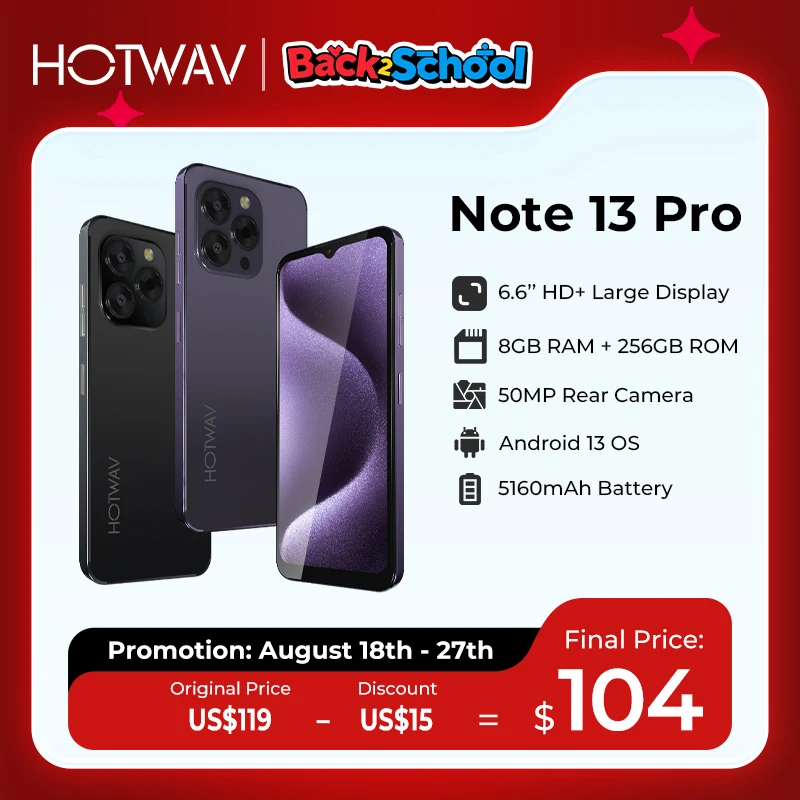 [World Premiere] HOTWAV Note 13 Pro Smartphone 6.6'' HD+ Android 13 16GB+256GB Octa-Core Mobile Phone 50MP 5160mAh Cellphone