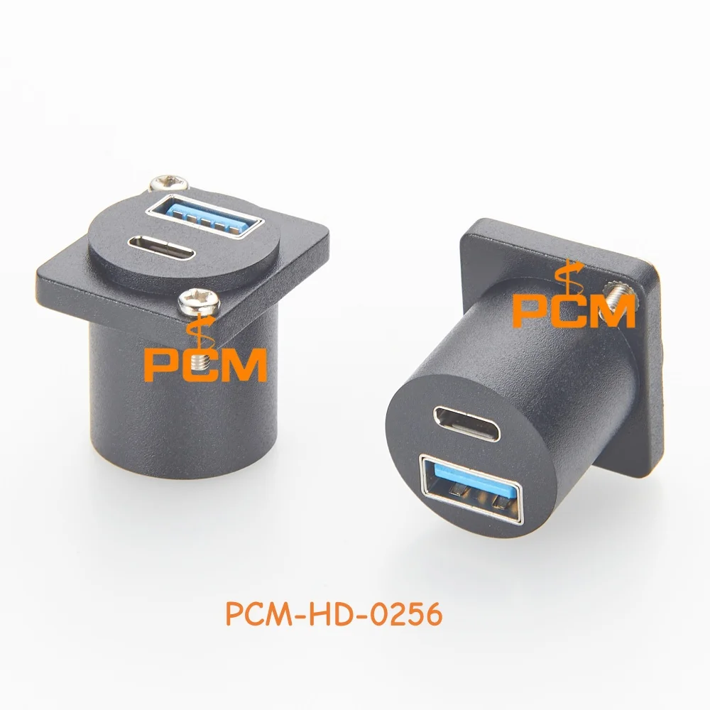 USB 3.0 Type A HDMI D Series Panel Mount Adapter Dual Port Female Connector High Speed Data Video Interface for Industrial
