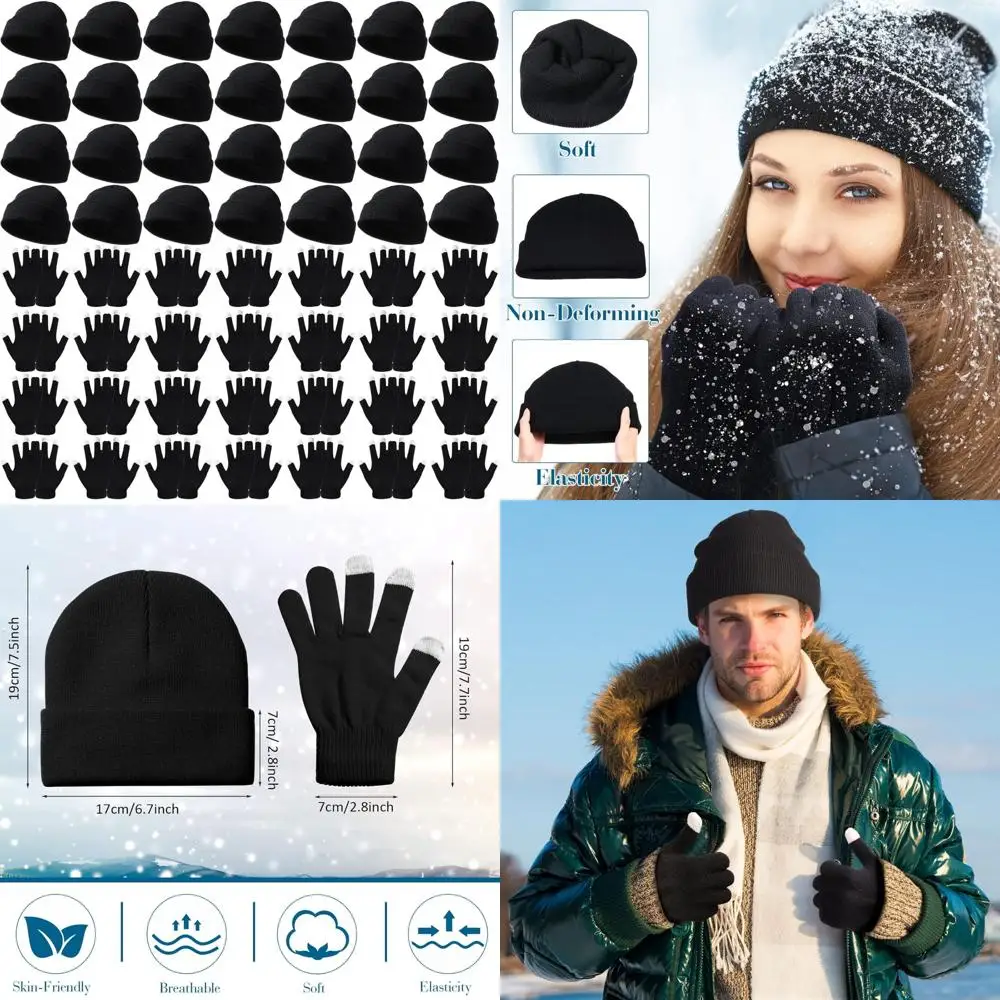 مجموعة قبعات شتوية للجنسين وقفازات تعمل باللمس، 56 قطعة هدية دافئة للرجال والنساء، شاشة لمس مثالية متوافقة مع W #1