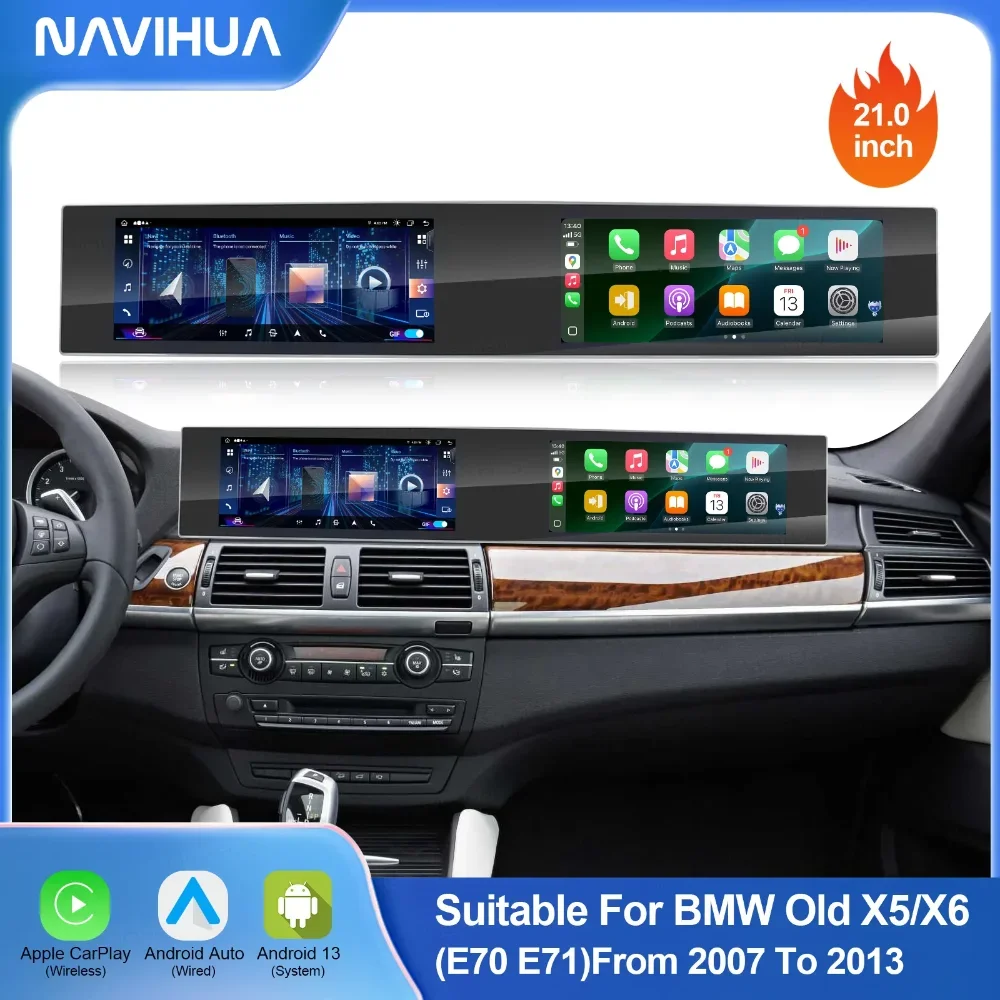 

Navihua New Design Dual Screen Android Car Radio Multimedia Carplay Stereo DVD Player for BMW X5 E70 X6 E71 CCC CIC 2007-2013