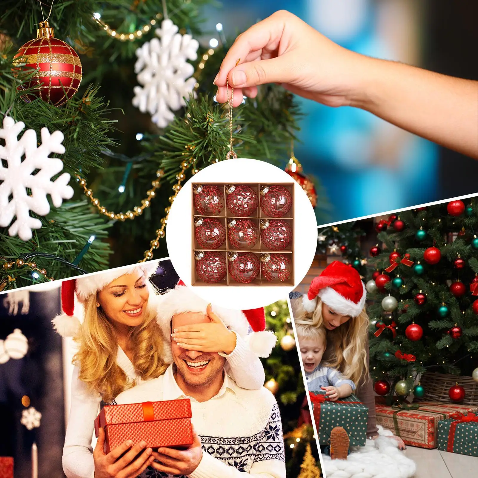 

Небьющиеся рождественские украшения, 9 шт., елочные украшения, 3,15 дюйма, прозрачный окрашенный глобус, украшения для домашних животных для вечеринки