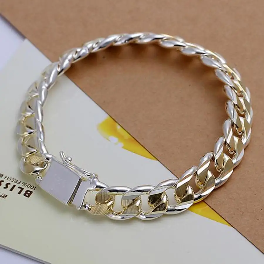 925 Sterling Silver Solid 8/10mm chain Bracelet men women Chain noble wedding Jewelry fashion charms party birthday gift image 2