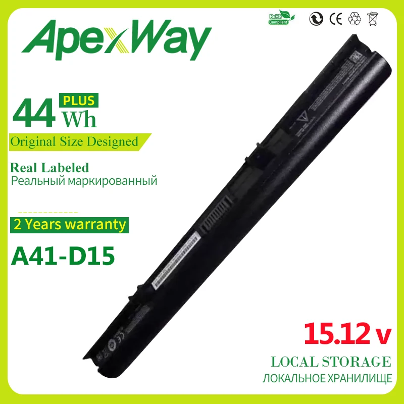 ApexWay 15.12V 44WH A41-D15 Laptop Battery For Medion Akoya E6416 E6424 P6657 ERAZER E6422 P6659  P6661 A42-D15 A42-D17 A31-D15