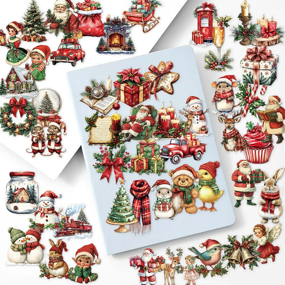 

10/30/50PCS Retro Christmas Holiday Transparent PET Sticker DIY Phone Laptop Luggage Skateboard Graffiti Decals Fun for Kid