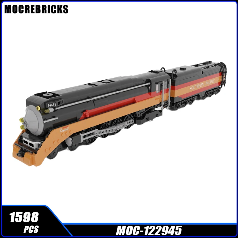 MOC Black Orange Steam-powered Train The Daylight  Model Building Blocks Assembly Model Bricks Display Creative Children Toy Git