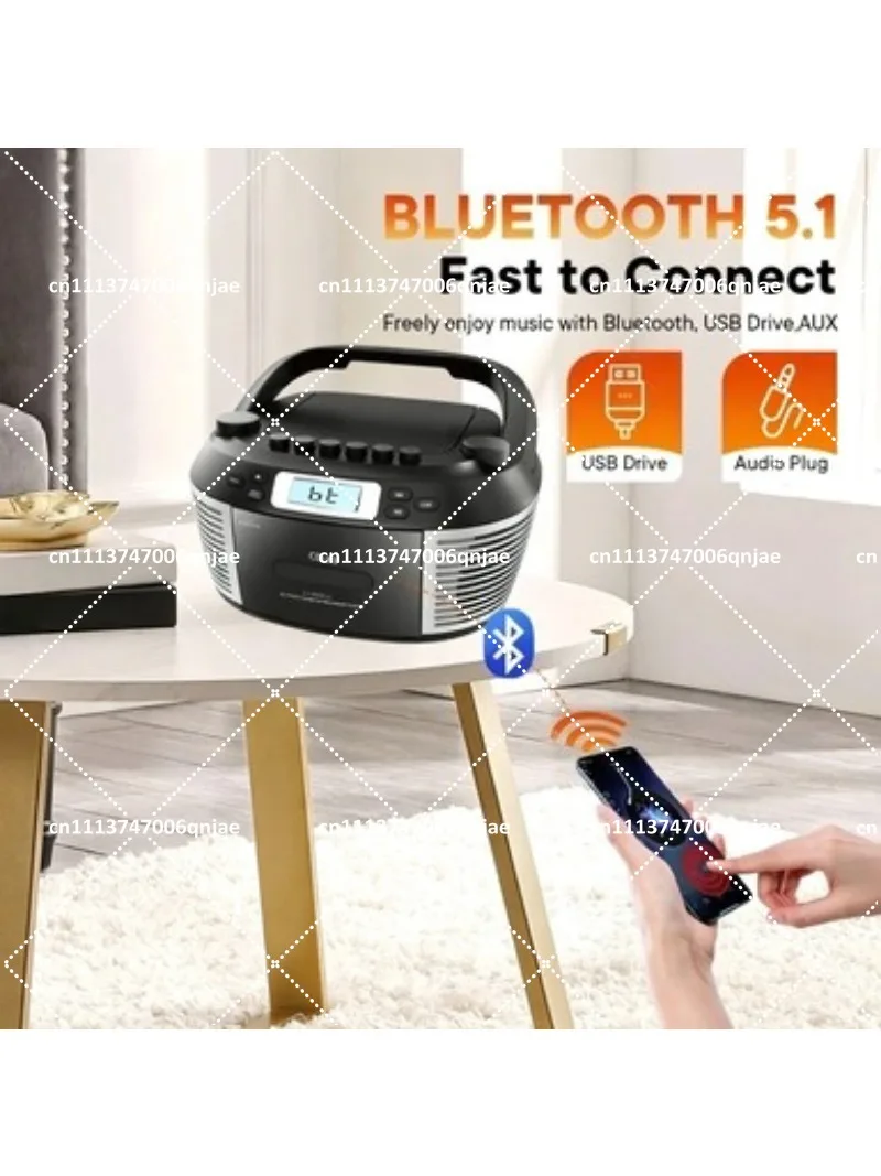 Portable CD Player with Bluetooth Speaker, AM/FM Radio, Tape Player, All-in-One Music System