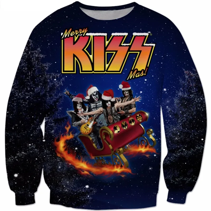 HX Novo Estilo 3D Impressão Kiss Band Homens Mulheres Moda Manga Longa Casacos Tops H071