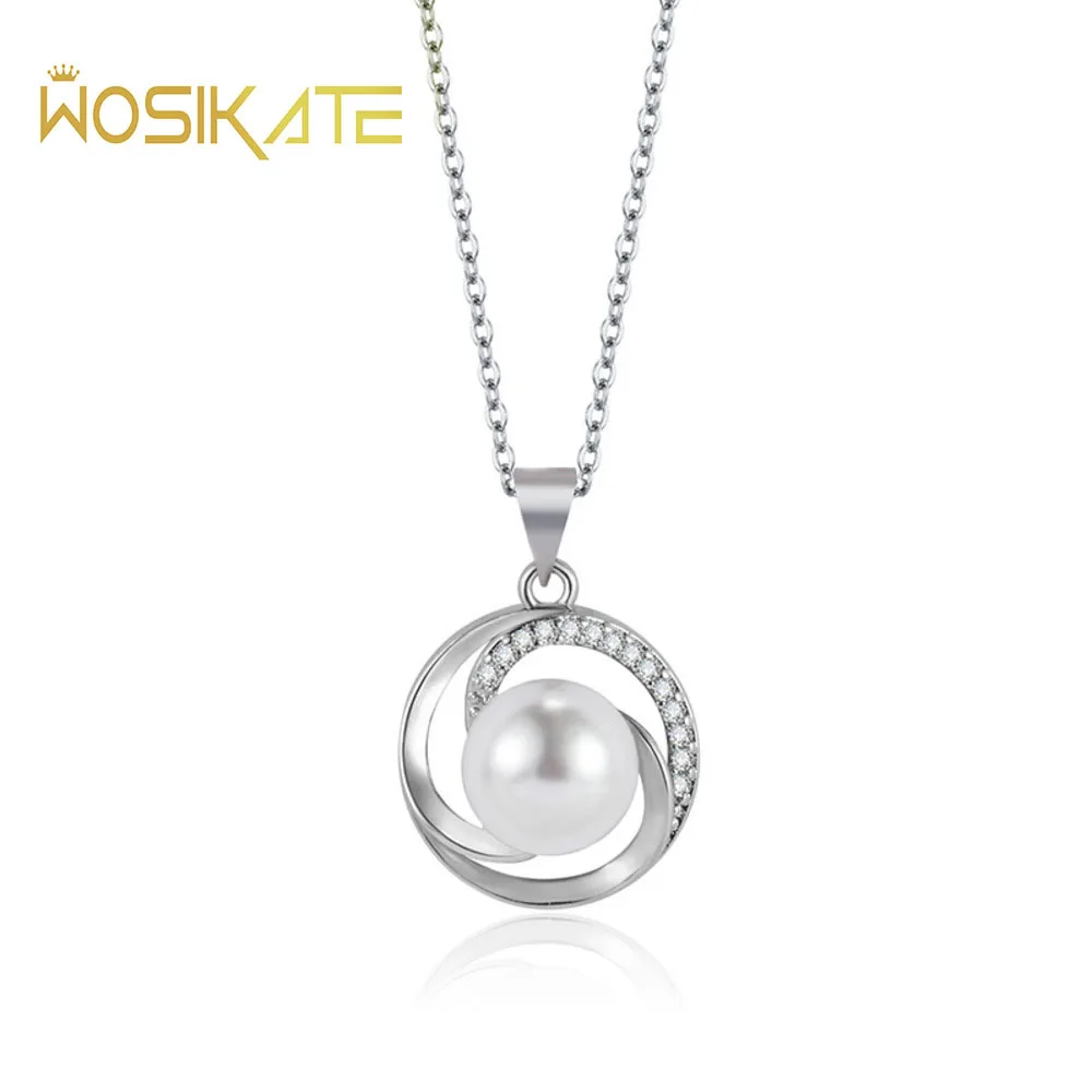 WOSIKATE Korean Round Hollowed Out Encircling Pearl Pendant Chain Necklace For Women Light Luxury 925 Sterling Silver Jewellery