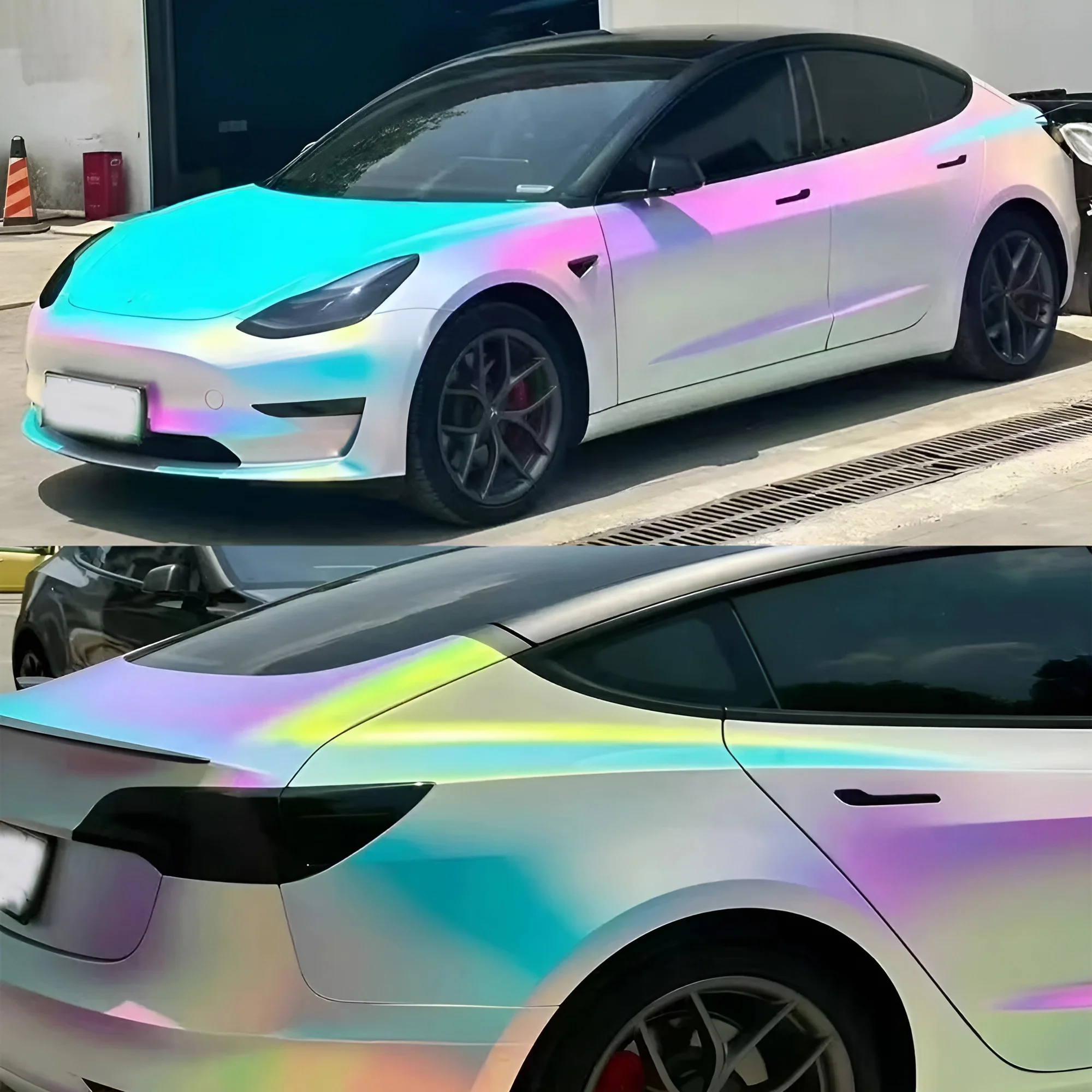 1.35*18m Matte Rainbow Chrome White Vinyl Wrap Film Holographic Film Vinyl Motorcycle Automobile Car Styling Sticker Accessories