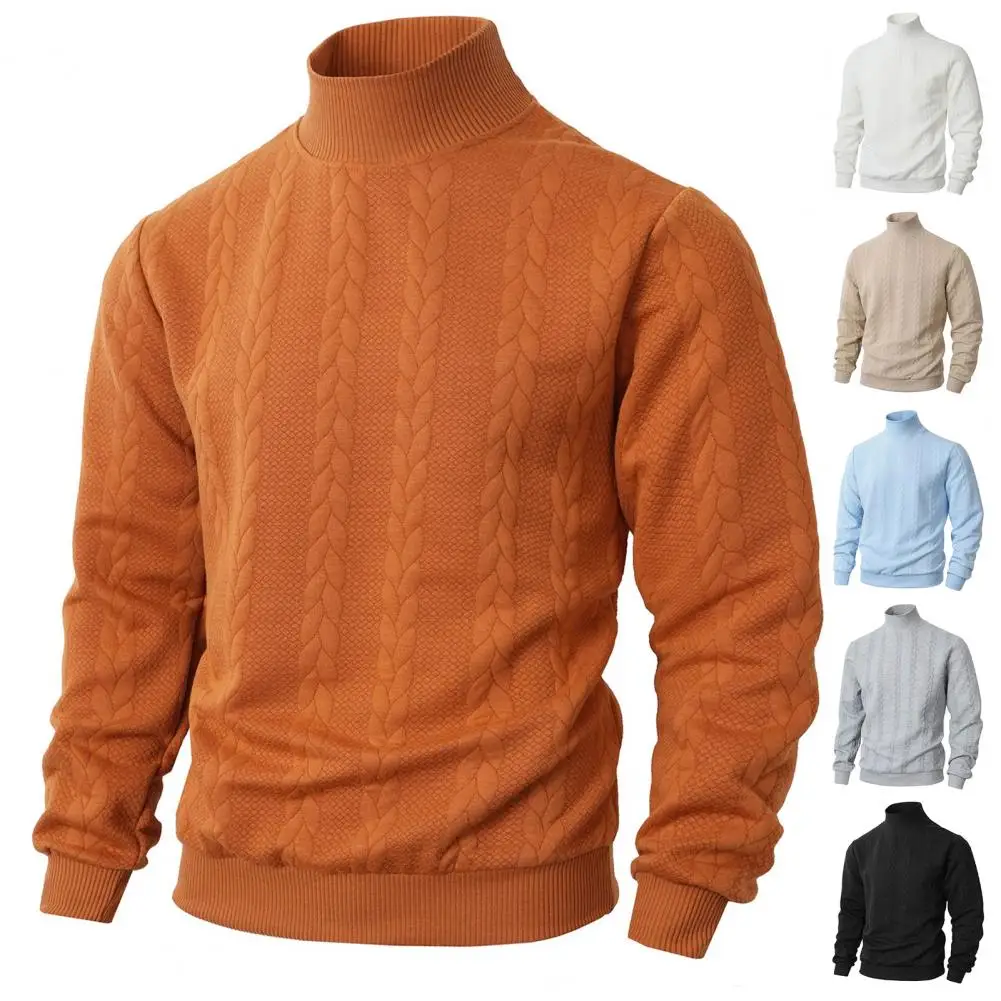 

Lightweight Knit Top for Men Men's Twisted Knitted Turtleneck Sweater Casual Solid Color Pullover for Street Style Work for Men