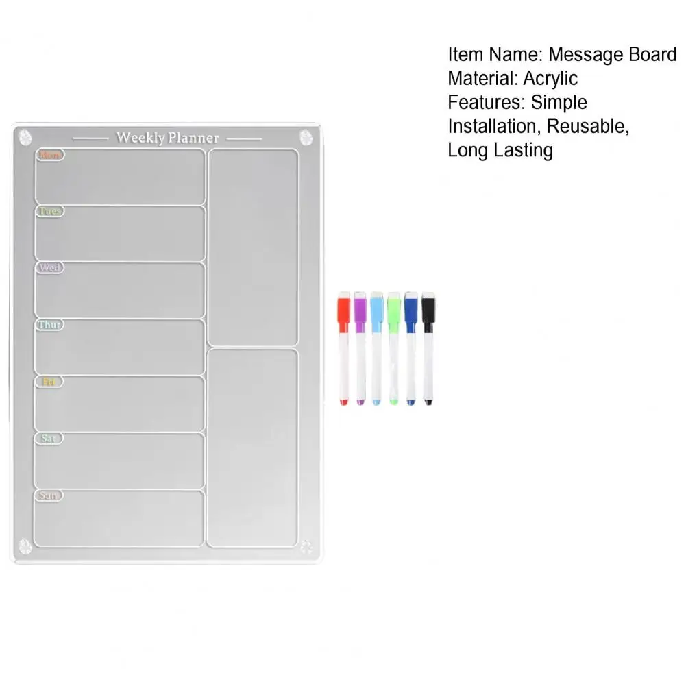 30*20cm Acrylic Weekly Planning Board Meal Planner Scratch-proof Fridge Magnetic Menu Board Clear Weekly Calendar Whiteboard