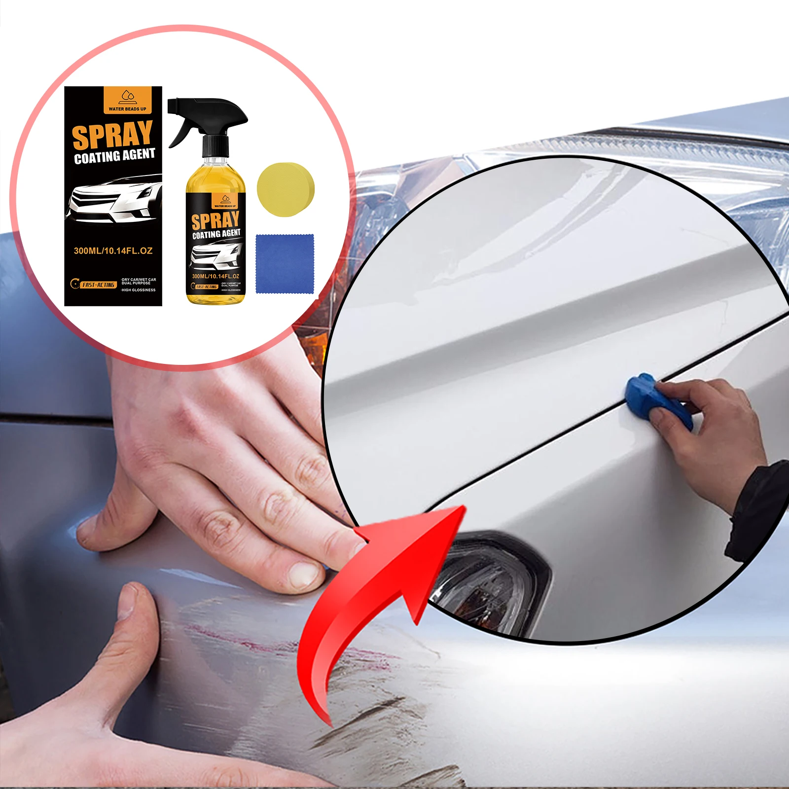 

300ML Car Coating Spray with Sponge and Towel Quick Effect Coating Agent for Vehicles Trucks SUVs Motorcycles Boosts Gloss