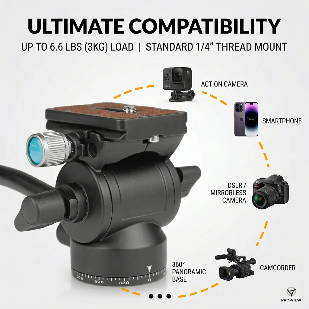 Aluminum Alloy Tripod Camera Head with Adjustable Handle & 2* Level Meter, Professional Accessories for Outdoor / Photography St