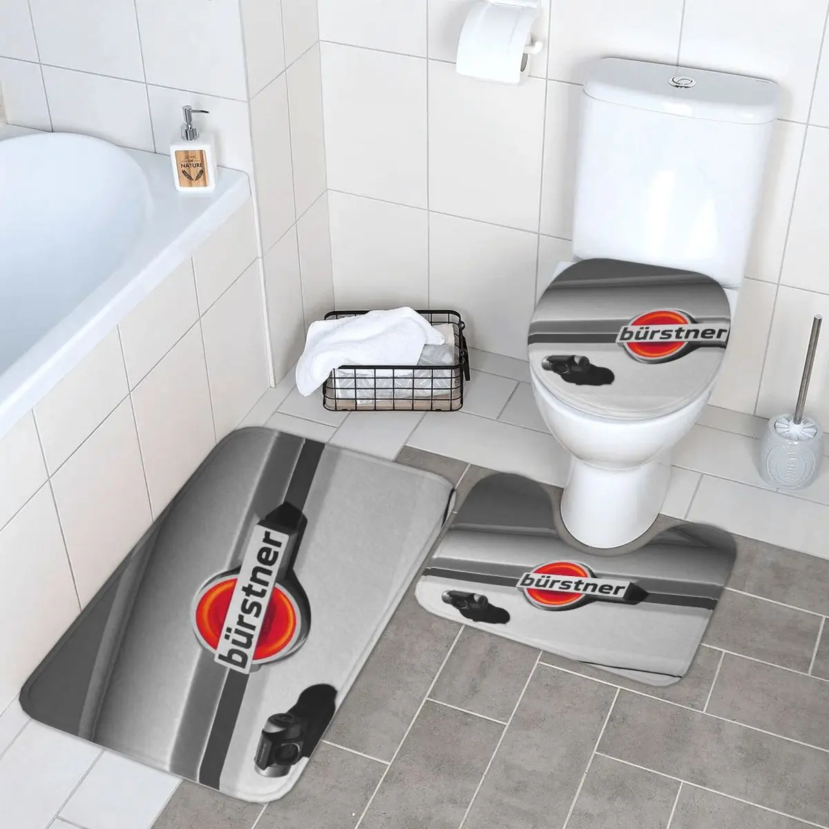 

Коврик для ванной с логотипом Burstner, комплект для ванной комнаты, крышка для унитаза, домашний декор, нескользящий ковер, напольный коврик