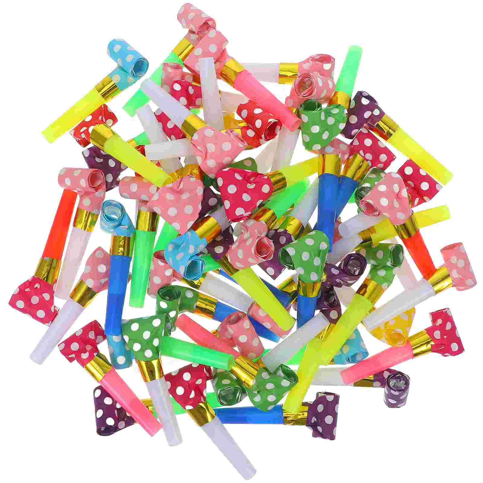 60 Pcs Polka Dot Paper Blowing Dragon Whistle Plastic Whistles Hair Cheerleaders Party Toy Baby Noisemakers