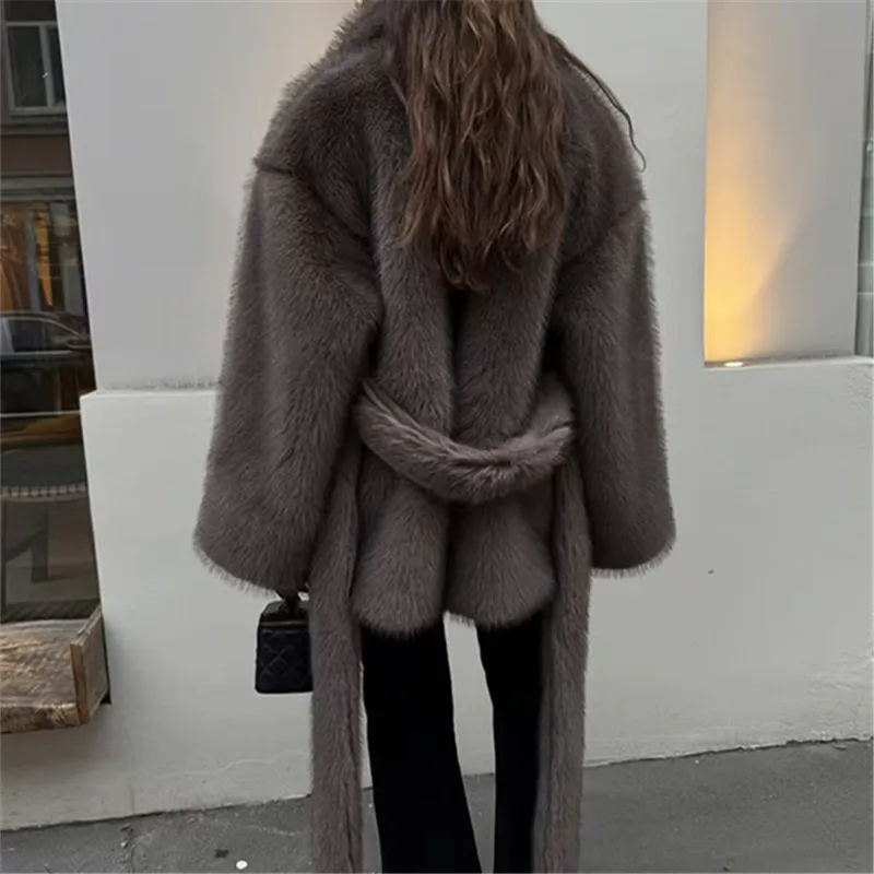 Faux Fox Fur Coats for Women,Adjustable Waist Jackets Overcoat,Female Clothes,Luxury,New,Autumn and Winter