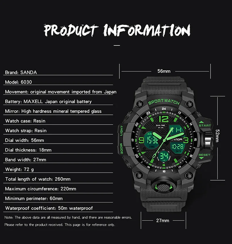 SANDA Sports Men\'s Military Quartz Waterproof Watch Men\'s Vibration Waterproof Electronic Watch