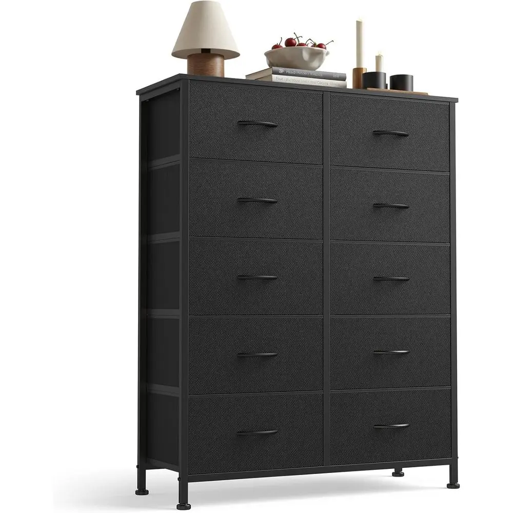 

10 Der abric Drer Storage Tower with Bins, Tall Chest Organizer or Bedroom Closet Hallway, Steel e Wood Top Easy Pull Handles
