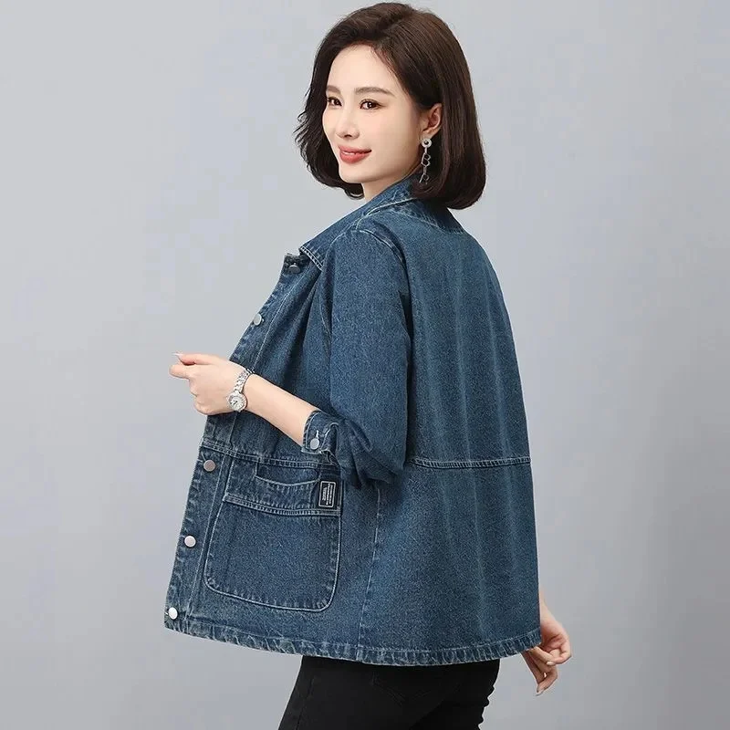 Denim Jacket Loose New Style Spring and Autumn Western Style Jacket for Middle-aged Casual Short Cut Anti-aging top JJ1062